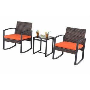 saint birch contemporary metal 3 pieces wicker rocker set in orange