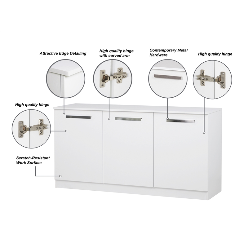 Saint Birch Alaska Wood 3 Door Credenza File Cabinet in White