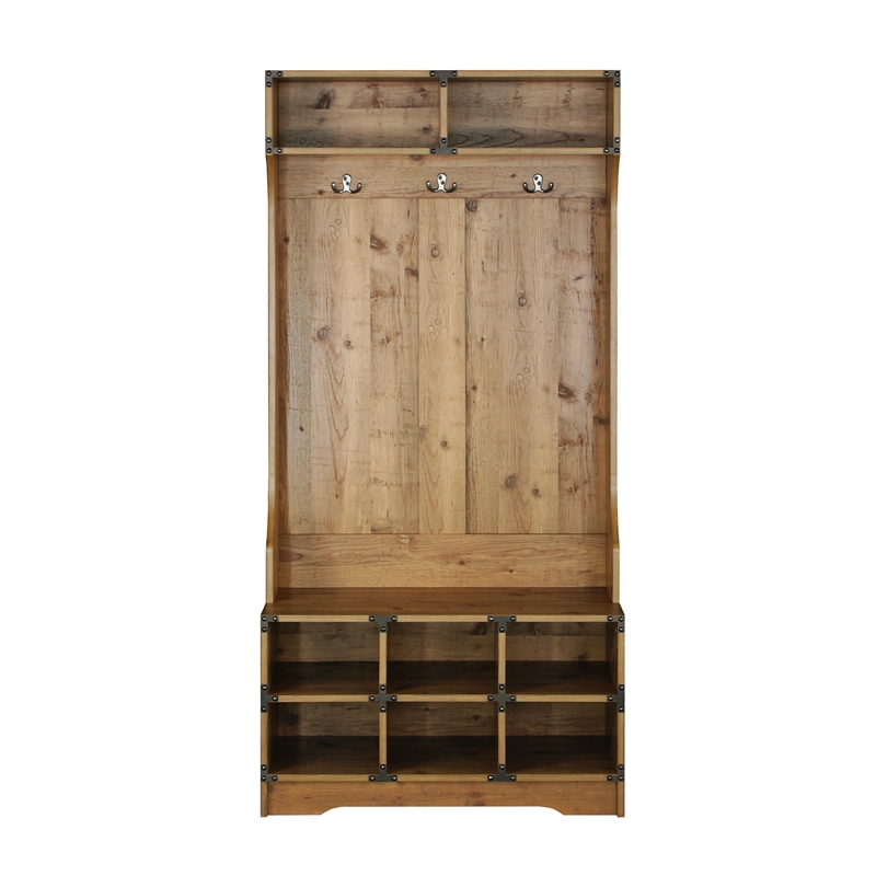 Saint Birch Austin Contemporary Wood Hall Tree And Shoe Bench in Old Pine