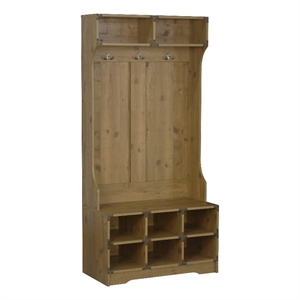 Saint Birch Austin Contemporary Wood Hall Tree And Shoe Bench in Old Pine