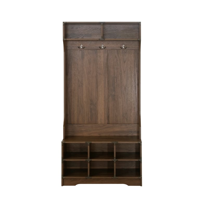 Saint Birch Brunei Wood Hall Tree and Shoe Bench in Dark Walnut