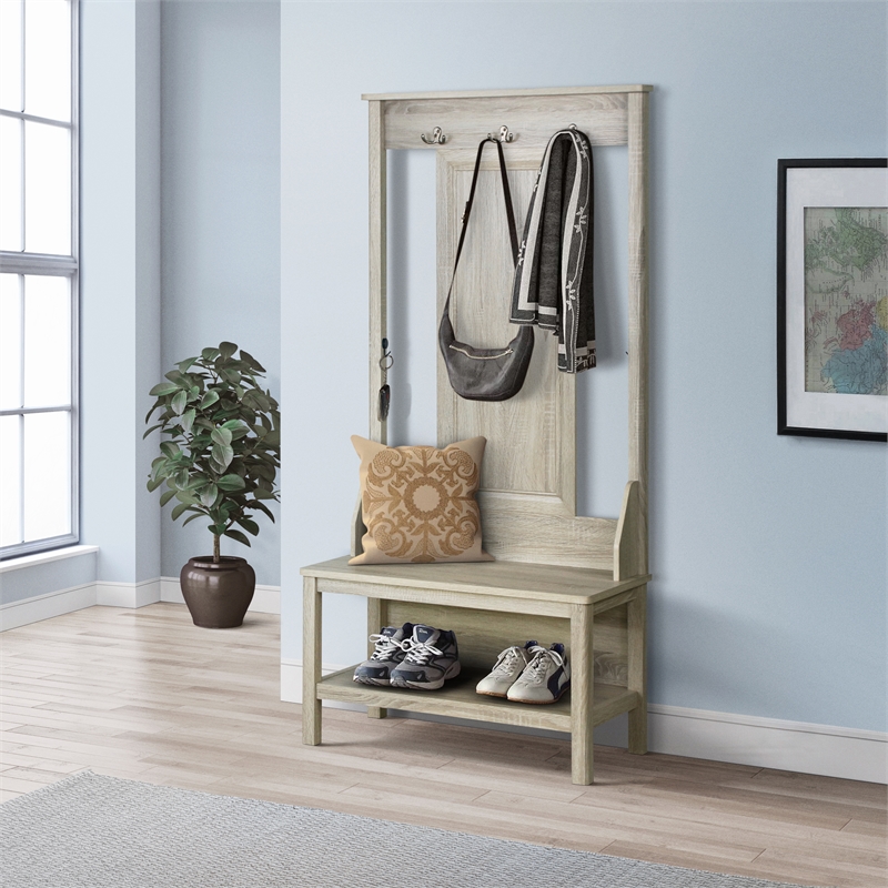 Saint Birch Finley Contemporary Wood Hall Tree And Shoe Bench in Gray