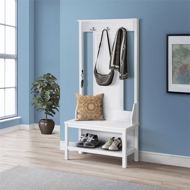 Saint Birch Finley Wood Hall Tree And Shoe Bench in White
