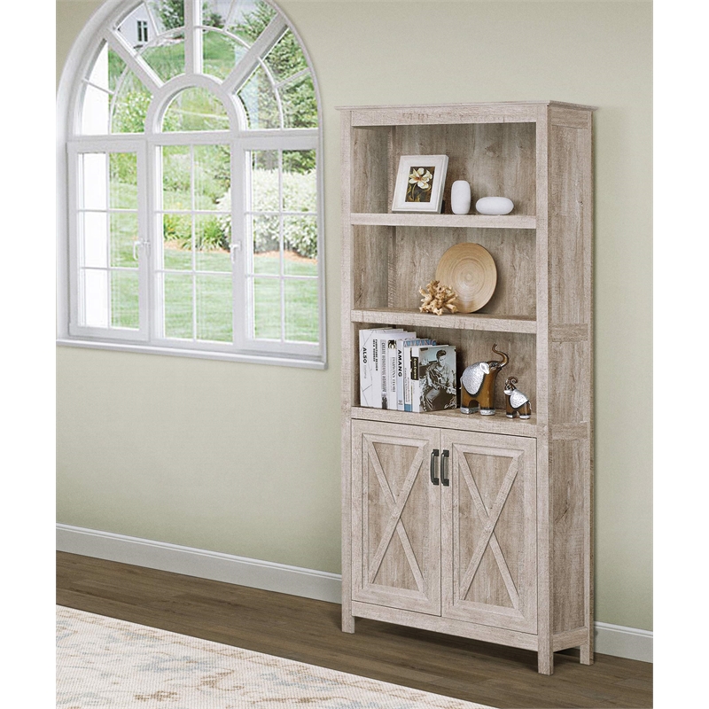 Saint Birch Megan Wood 2 Door Bookcase Washed Gray