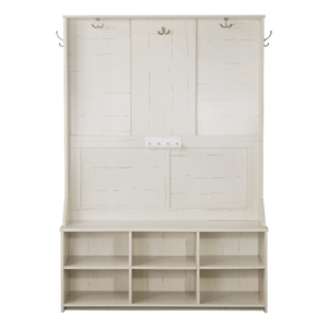 Saint Birch Salisbury Wood Hall Tree and Shoe Bench in  Antique White