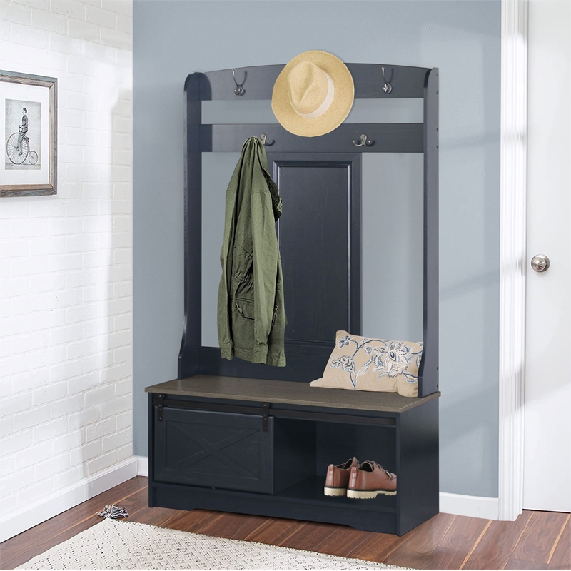 Sanit Birch Hawksbury Transitional Black Hall Tree & Shoe Bench