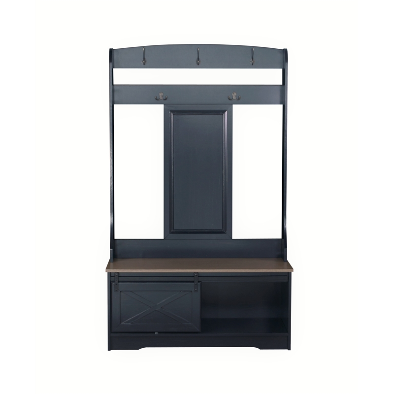 Sanit Birch Hawksbury Transitional Black Hall Tree & Shoe Bench