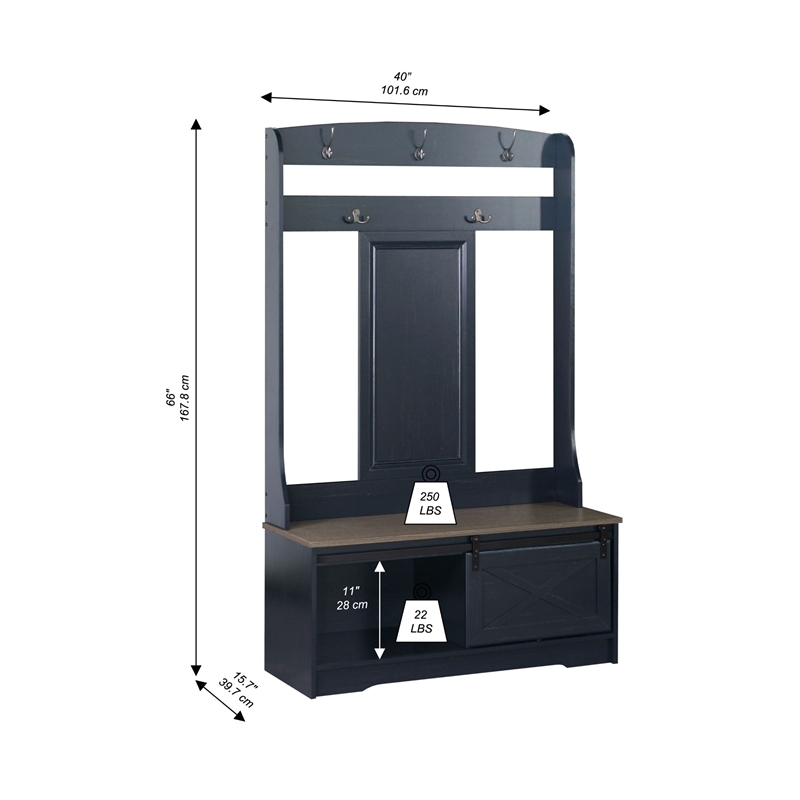 Sanit Birch Hawksbury Transitional Black Hall Tree & Shoe Bench