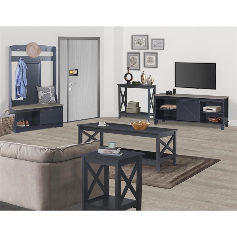 Sanit Birch Hawksbury Transitional Black Hall Tree & Shoe Bench