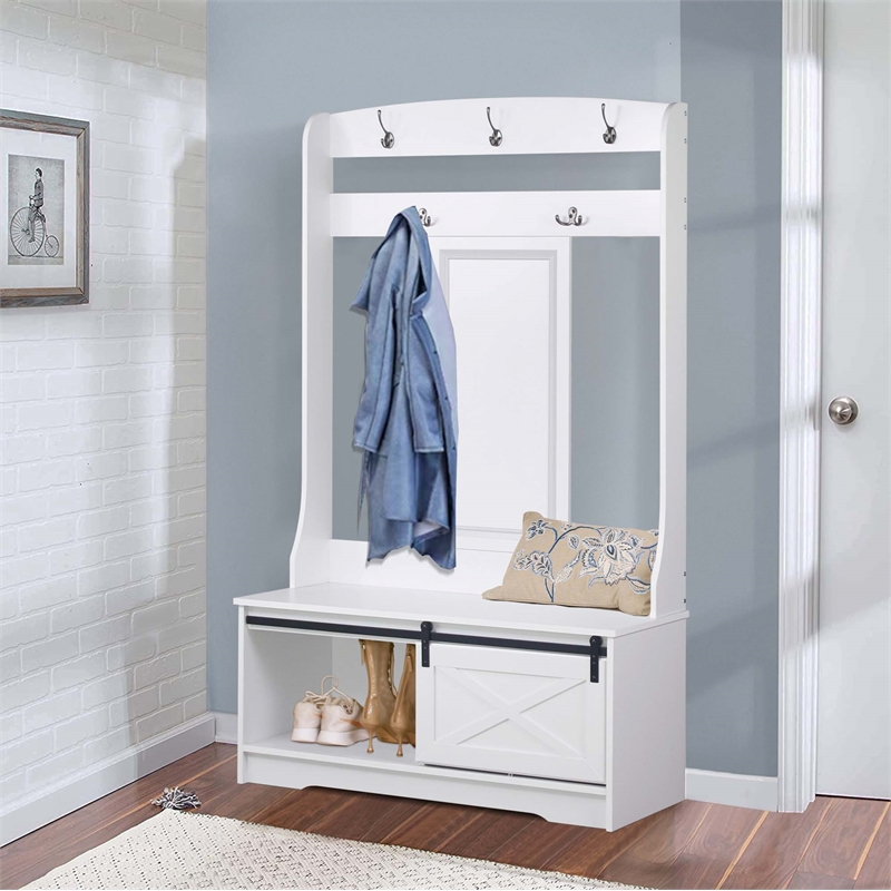 Sanit Birch Hawksbury Transitional White Hall Tree & Shoe Bench