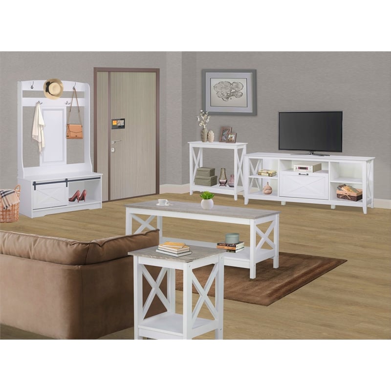 Sanit Birch Hawksbury Transitional White Hall Tree & Shoe Bench