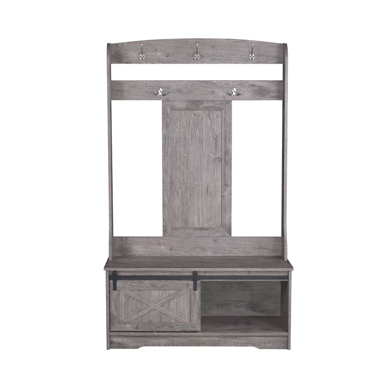 Sanit Birch Hawksbury Transitional Grey Hall Tree and Shoe Bench