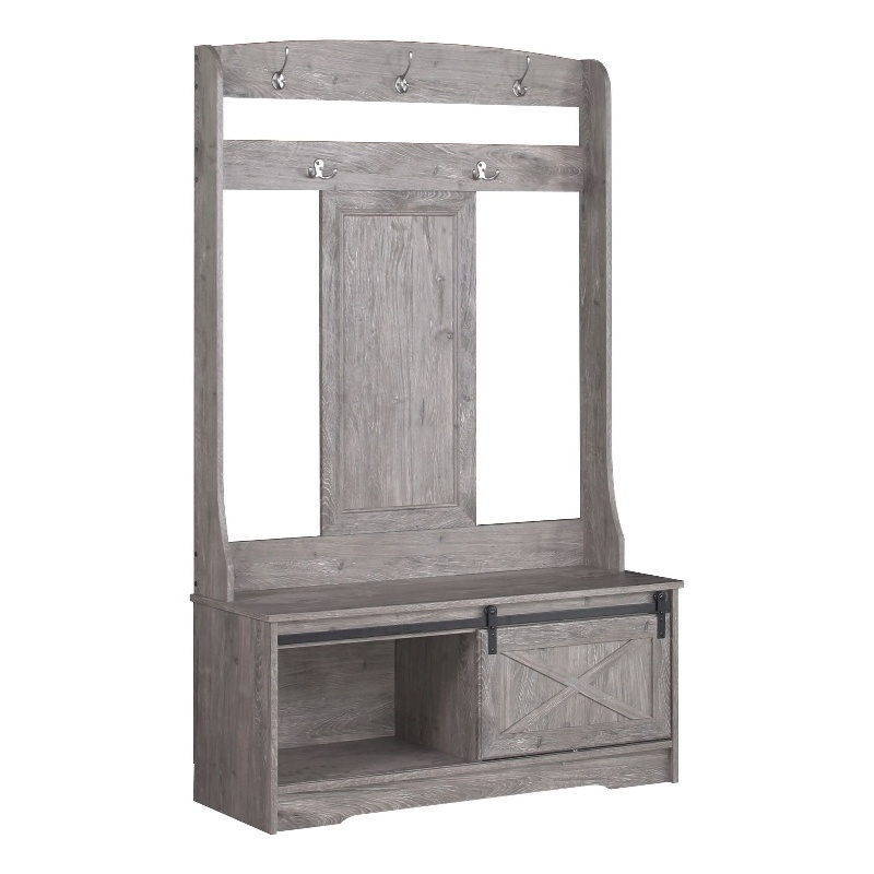 Sanit Birch Hawksbury Transitional Grey Hall Tree and Shoe Bench