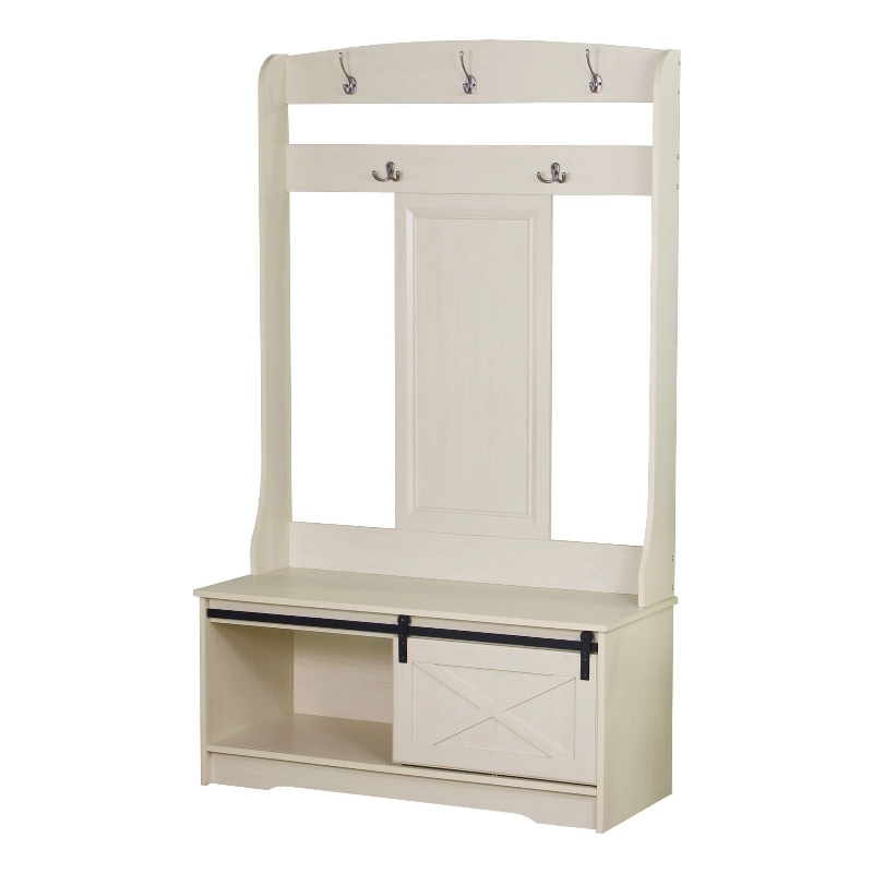 Sanit Birch Hawksbury Transitional Antique White Hall Tree and Shoe Bench