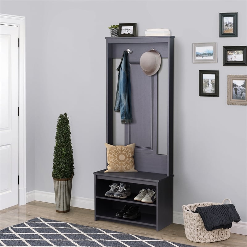 Saint Birch Lambert Casual Contemporary Antique Black Hall Tree and Shoe Bench