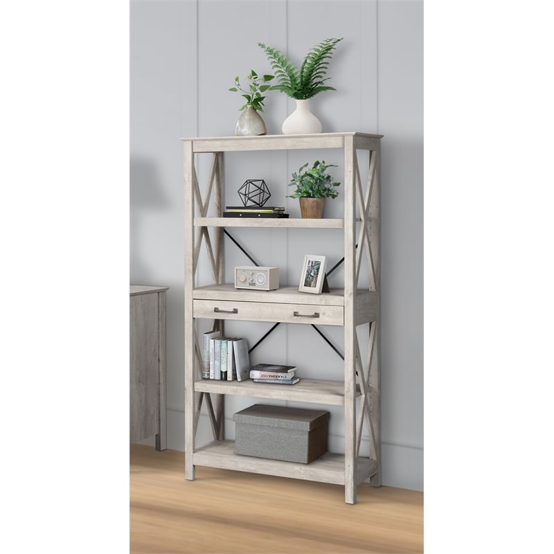 Saint Birch Honduras Engineered Wood Four-Shelf Bookcase in Washed Gray