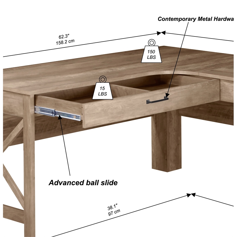 Saint Birch Alaska Modern Farmhouse L-Shaped Desk with Drawer