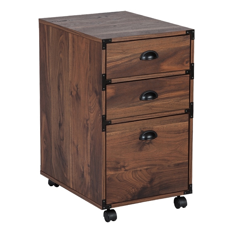 Saint Birch Bombay 3 Drawers Wood Mobile File Cabinet in Walnut
