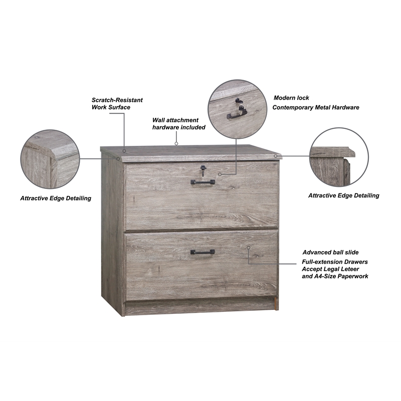 Saint Birch Honduras 2 Drawer Lateral Filing Cabinet in Gray Oak ...