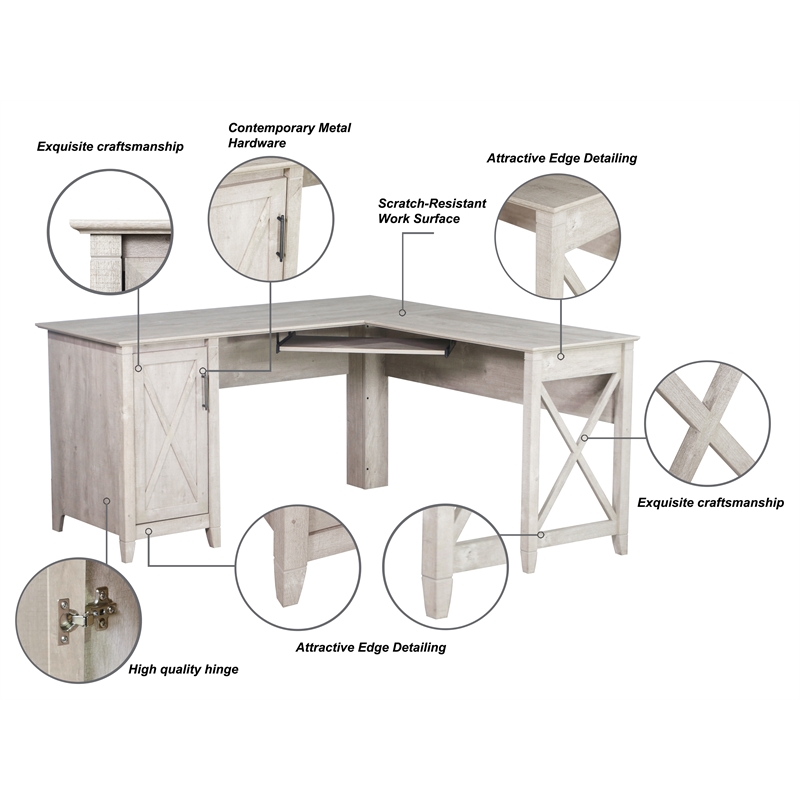 Saint Birch Oxford Engineered Wood Farmhouse Hutch Desk with Cabinet in Gray