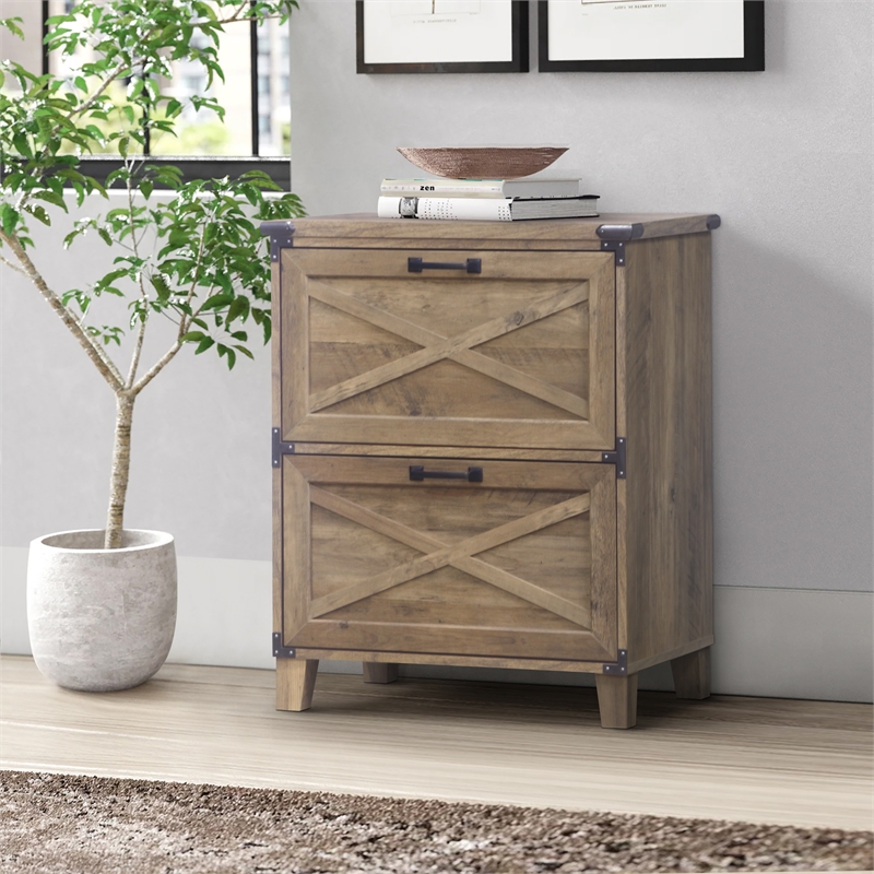 Saint Birch Oxford 2-Drawer Engineered Wood Lateral Filing Cabinet in Rustic Oak