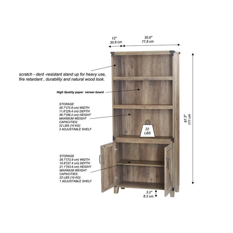 Saint Birch Oxford 2-Door Farmhouse Engineered Wood Bookcase in Rustic Oak