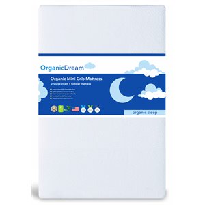 organic dream 2-stage organic cotton mini crib & toddler mattress in white