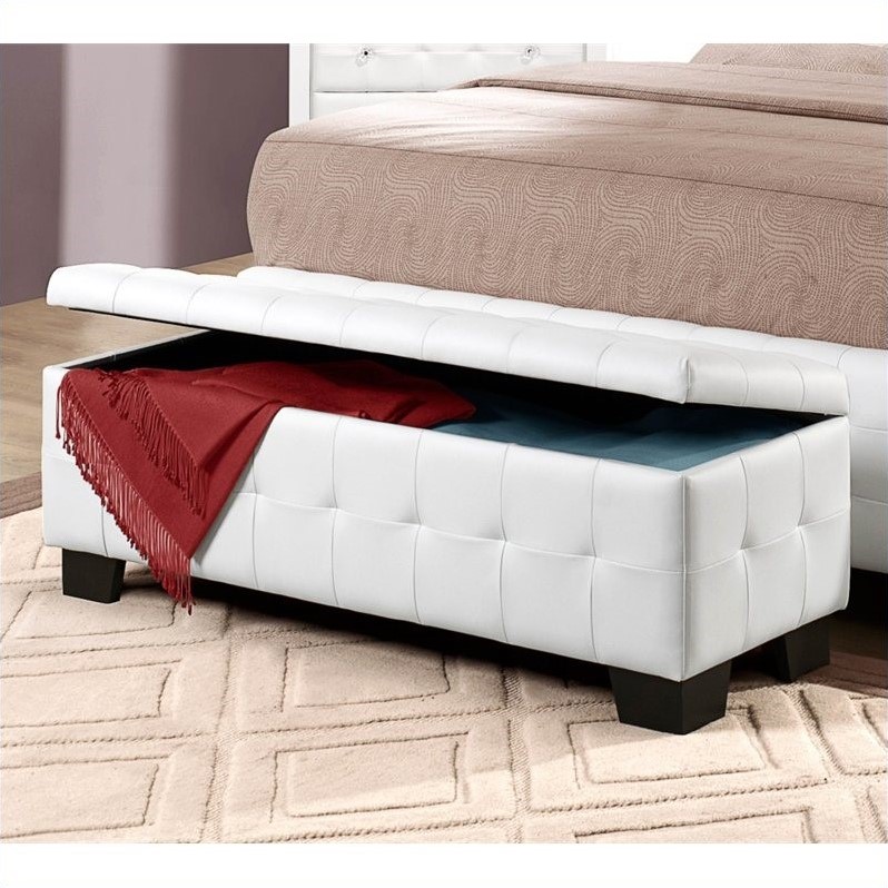 Trent Home Sparkle Lift Top Storage Bench Ottoman in White - 2004-13