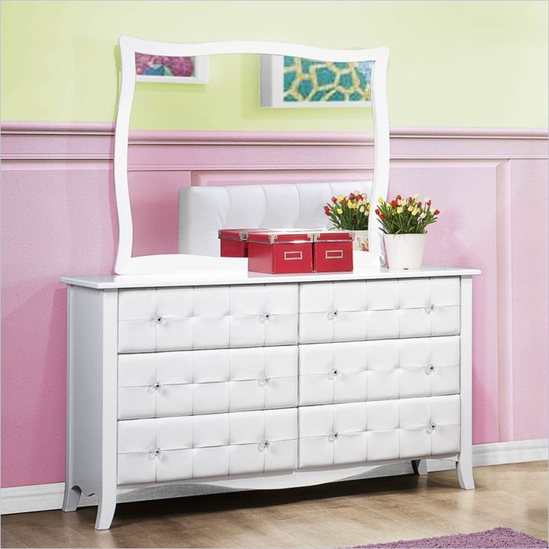 Homelegance Sparkle Tufted 6 Drawer Double Dresser and Mirror Set in White   2004 5 6 PKG