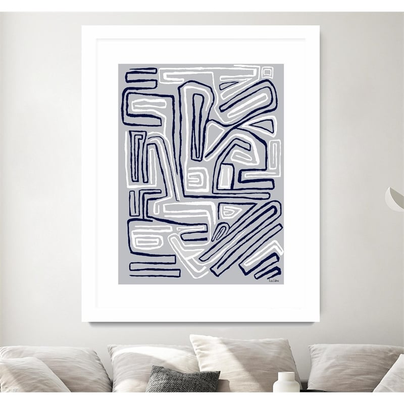 Giant Art 30x40 Centric -Blue Ice - 8 Matted and Framed in White