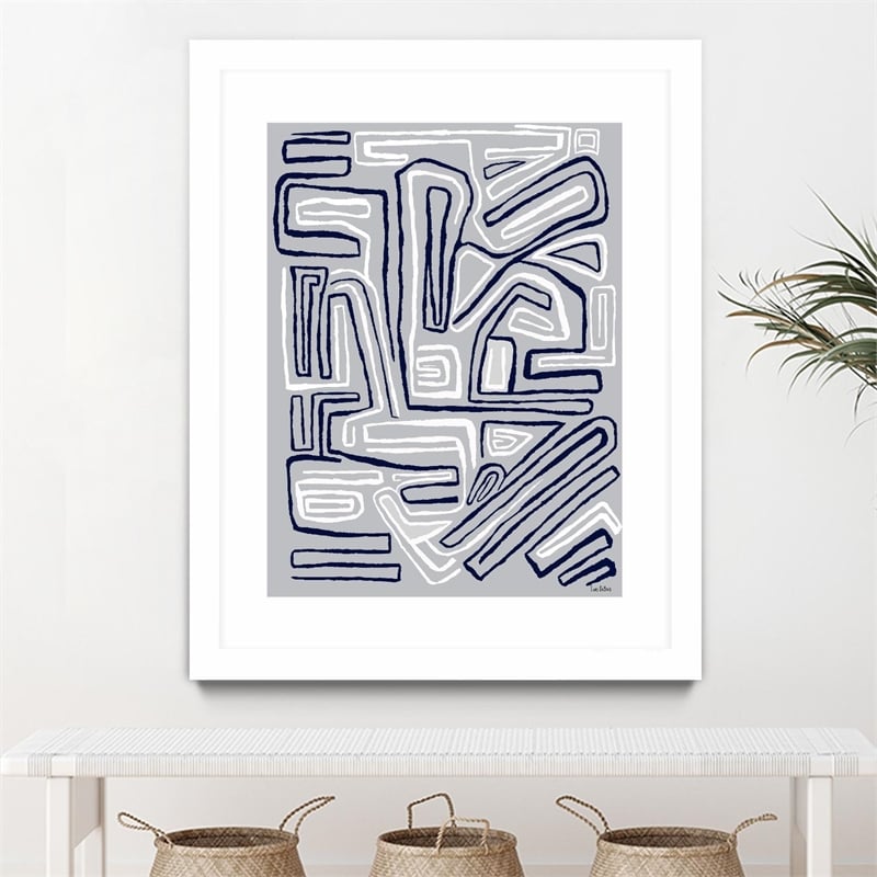 Giant Art 30x40 Centric -Blue Ice - 8 Matted and Framed in White