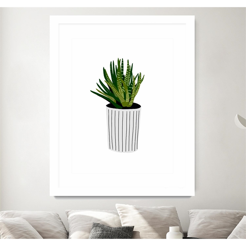 Giant Art 30x40 Modern Cactus Stripe Pot Matted and Framed in Multi-Color