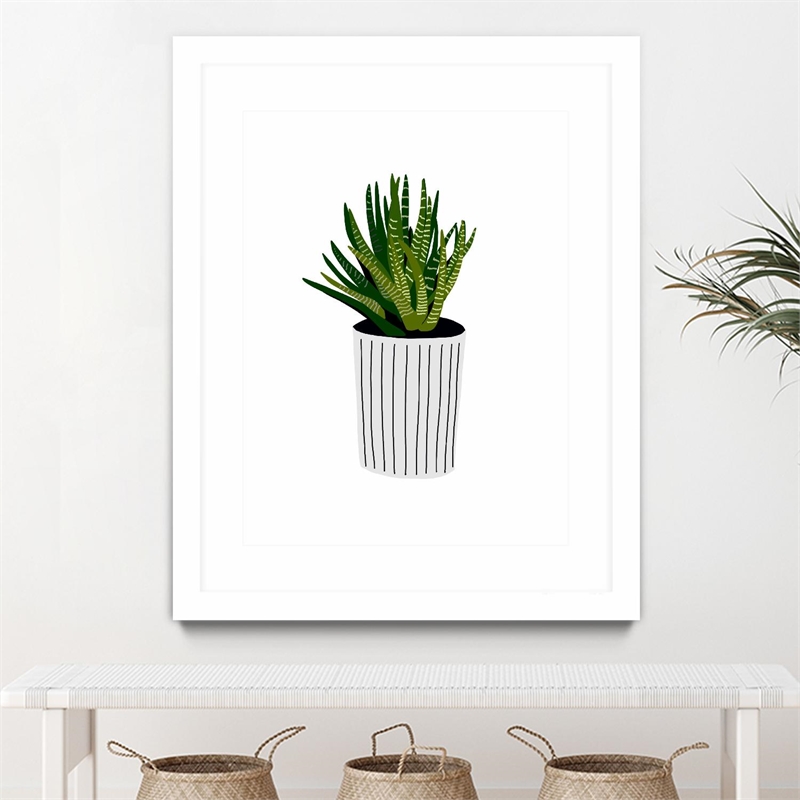 Giant Art 30x40 Modern Cactus Stripe Pot Matted and Framed in Multi-Color