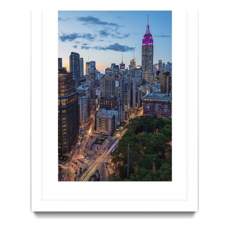 Giant Art 24x36 Manhattan Skyline at Twilight Matted and Framed in Yellow