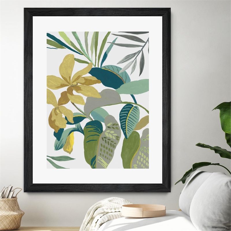 Giant Art 24x32 Tropic Florals I Matted and Framed in Multi-Color
