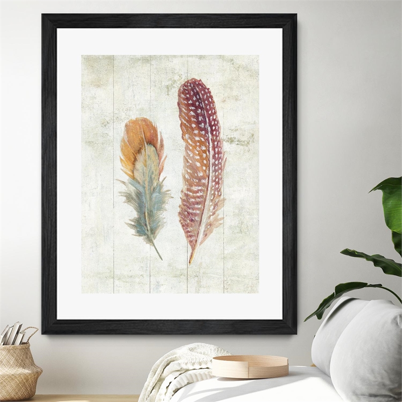 Giant Art 30x40 Natural Flora XI Bold Feathers Matted and Framed in Multi-Color