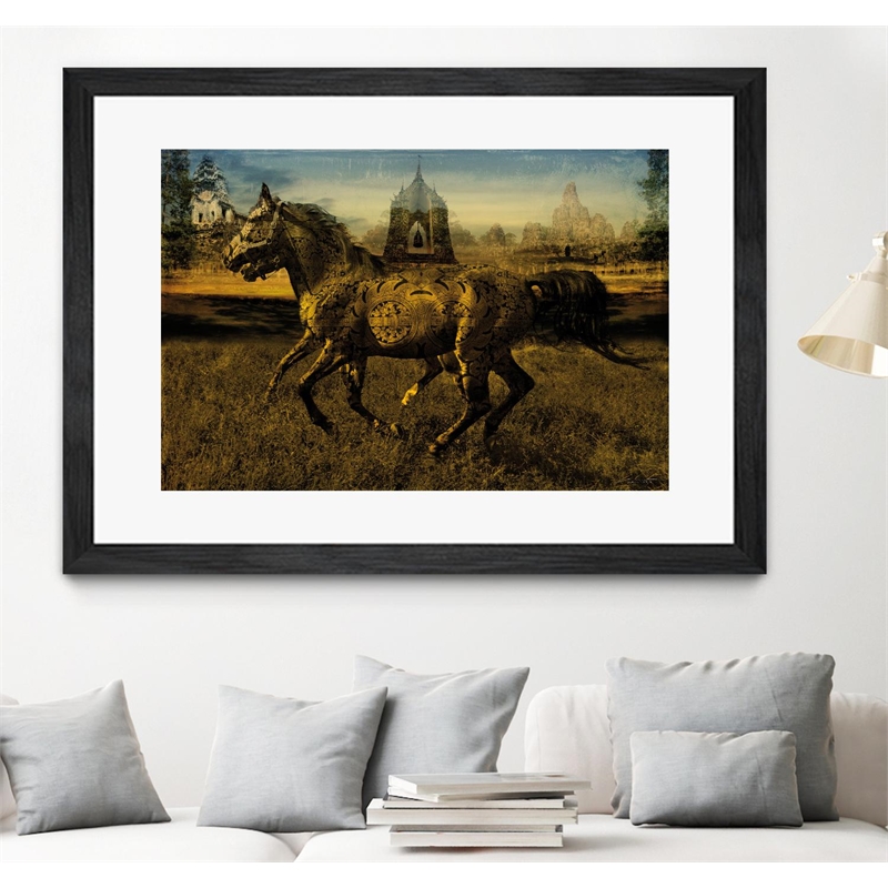 Giant Art 36x24 2 Horses Matted and Framed in Multi-Color