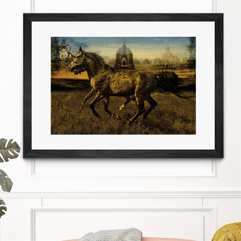 Giant Art 36x24 2 Horses Matted and Framed in Multi-Color