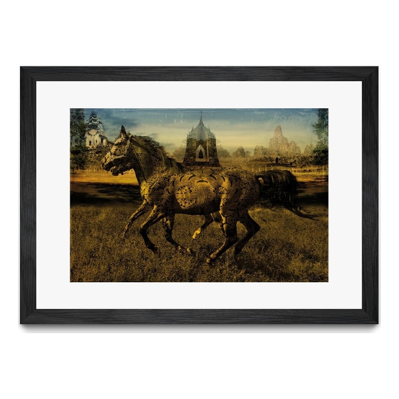Giant Art 36x24 2 Horses Matted and Framed in Multi-Color