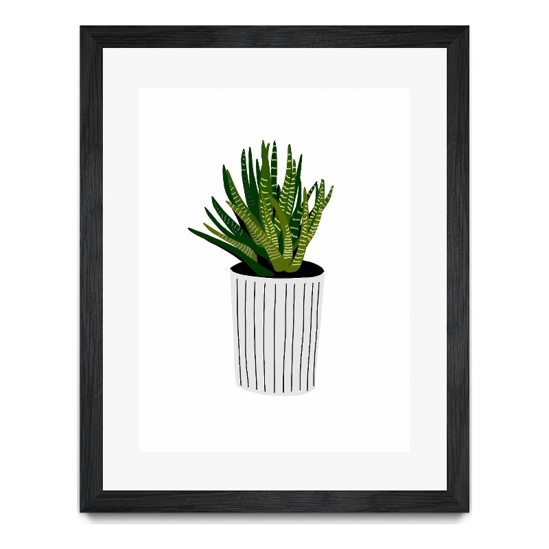 Giant Art 30x40 Modern Cactus Stripe Pot Matted and Framed in Multi-Color