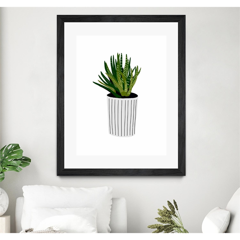 Giant Art 24x32 Modern Cactus Stripe Pot Matted and Framed in Multi-Color