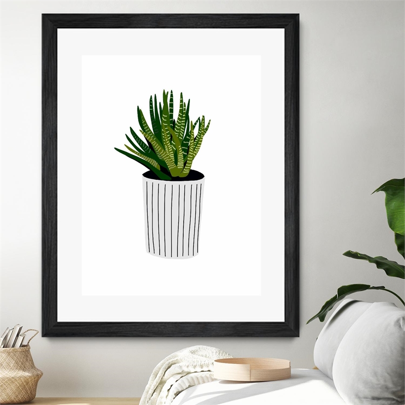 Giant Art 24x32 Modern Cactus Stripe Pot Matted and Framed in Multi-Color