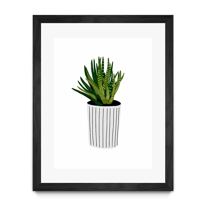 Giant Art 24x32 Modern Cactus Stripe Pot Matted and Framed in Multi-Color