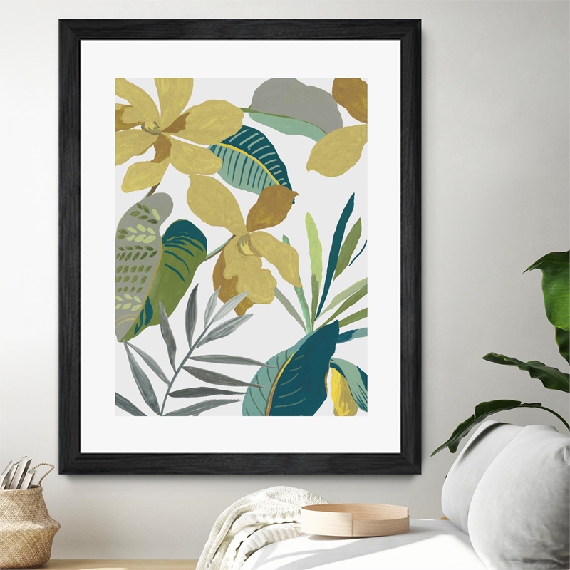 Giant Art 24x32 Tropic Florals II Matted and Framed in Multi-Color
