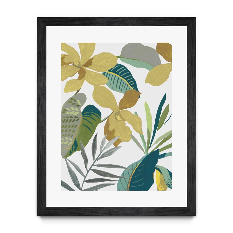 Giant Art 24x32 Tropic Florals II Matted and Framed in Multi-Color