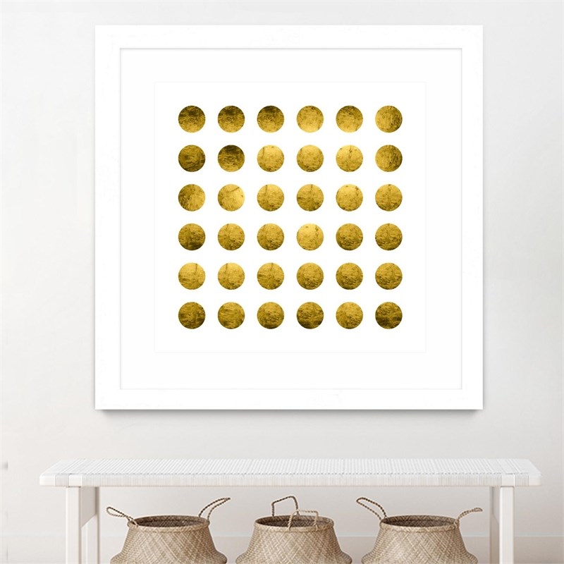 Giant Art 30x30 Golden Spots White Matted and Framed in White