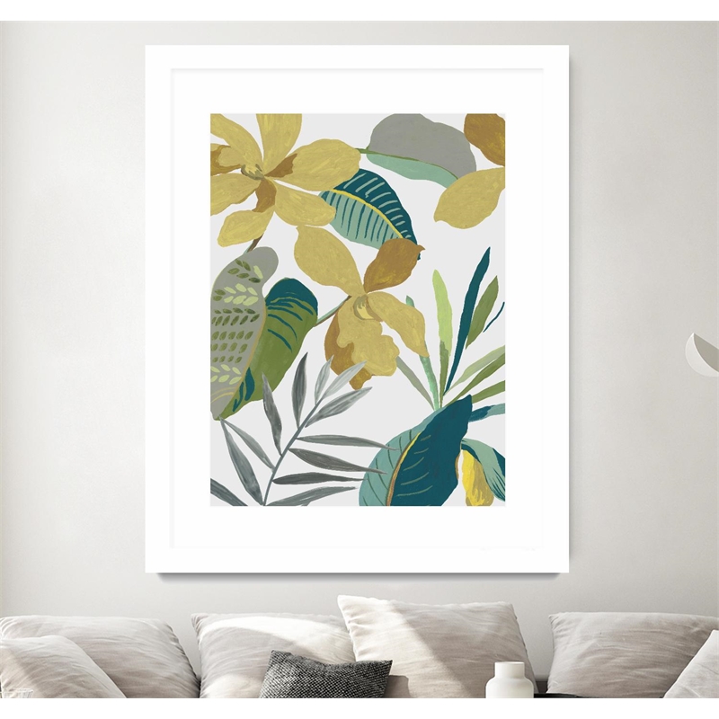 Giant Art 24x32 Tropic Florals II Matted and Framed in Multi-Color