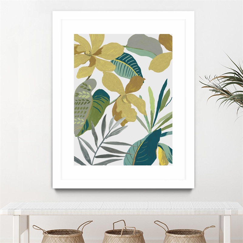 Giant Art 24x32 Tropic Florals II Matted and Framed in Multi-Color