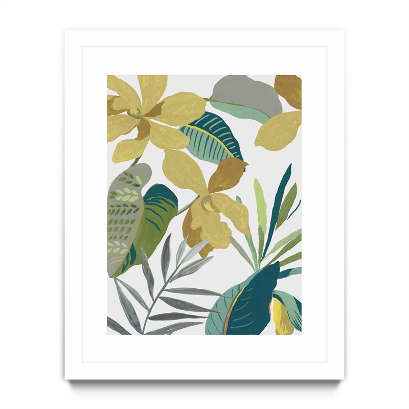 Giant Art 24x32 Tropic Florals II Matted and Framed in Multi-Color