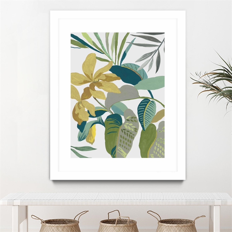 Giant Art 30x40 Tropic Florals I Matted and Framed in Multi-Color